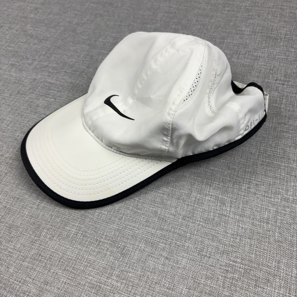 Nike Hat Cap Strap Back Mens One Size White Featherlight Dri-FIT Running Sport